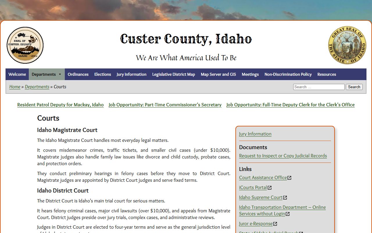 Custer County court records after arrest court page